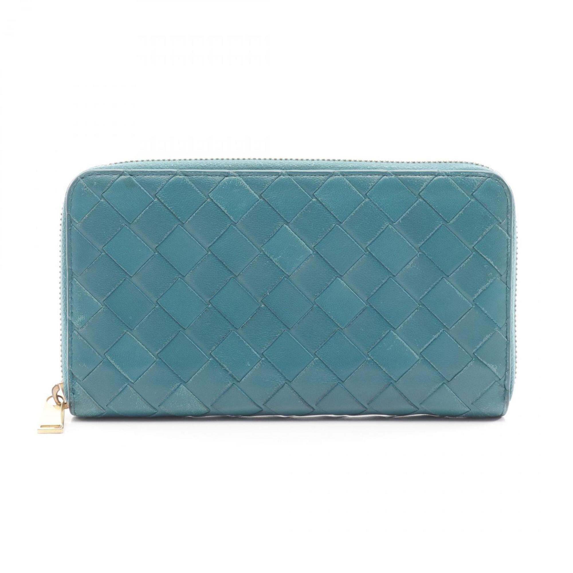 Bottega Veneta Intrecciato Round Long Wallet, Leather, Men's And Women's, Green
